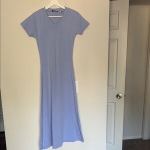 Vintage Soft Sensations Blue V-Neck Fitted Dress 100% cotton size small